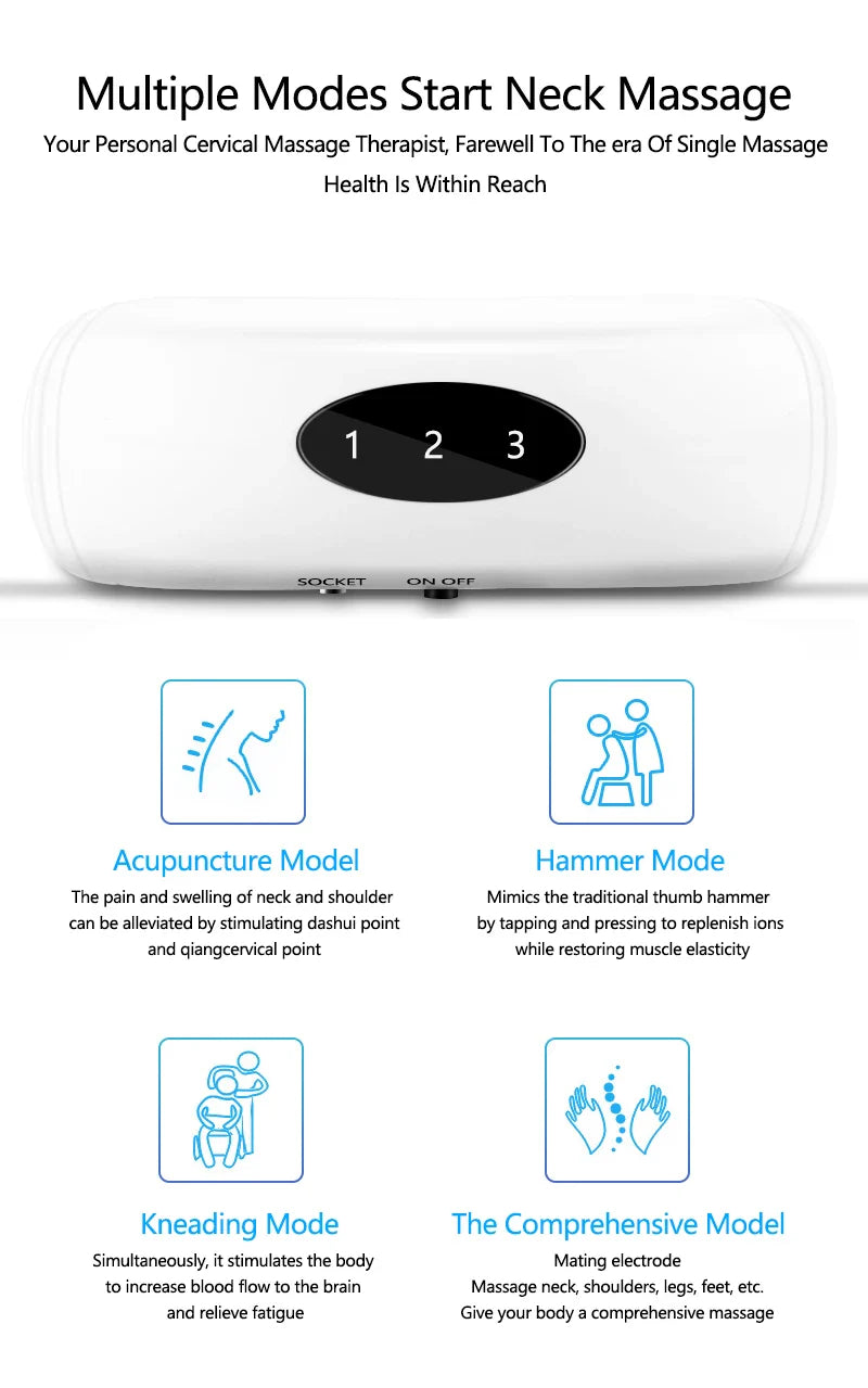 A wireless neck massager with an adjustable design for targeted neck pain relief and muscle relaxation.