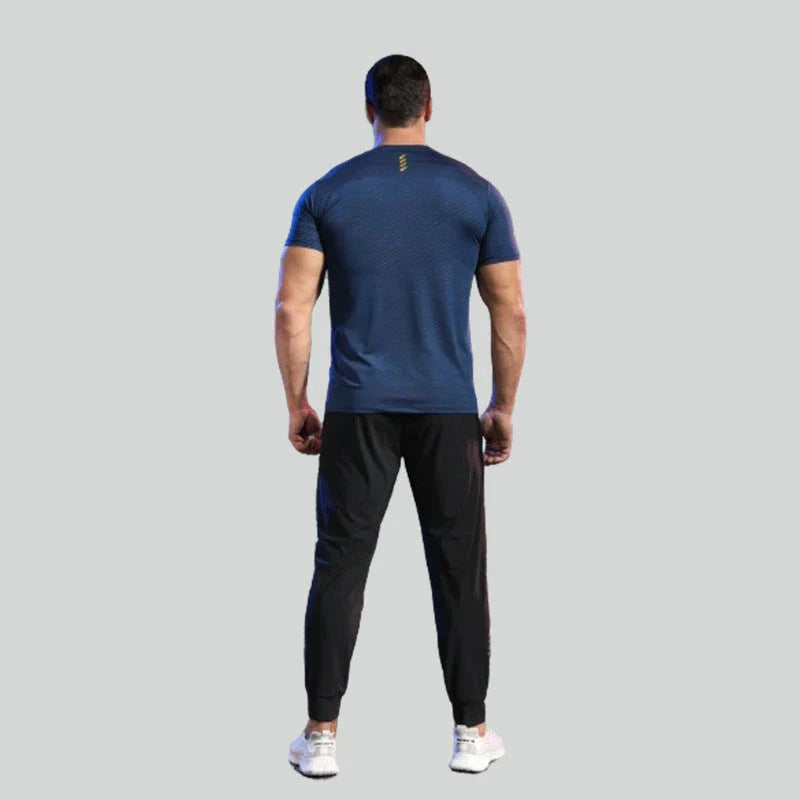 Men's summer sports t-shirt in black, white, grey, navy, and lake blue colours with quick-drying, breathable, and UV-protective features