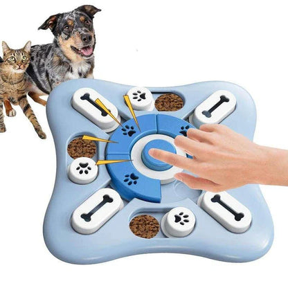 Interactive dog puzzle toy with treat dispenser and squeaky features for mental stimulation and enrichment