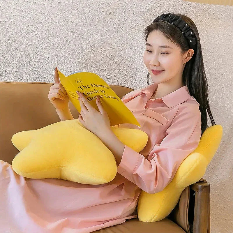 Cosy Star Throw Pillow - Soft, plush pentagon-shaped cushion in yellow, white, and pink colours for home décor and comfort