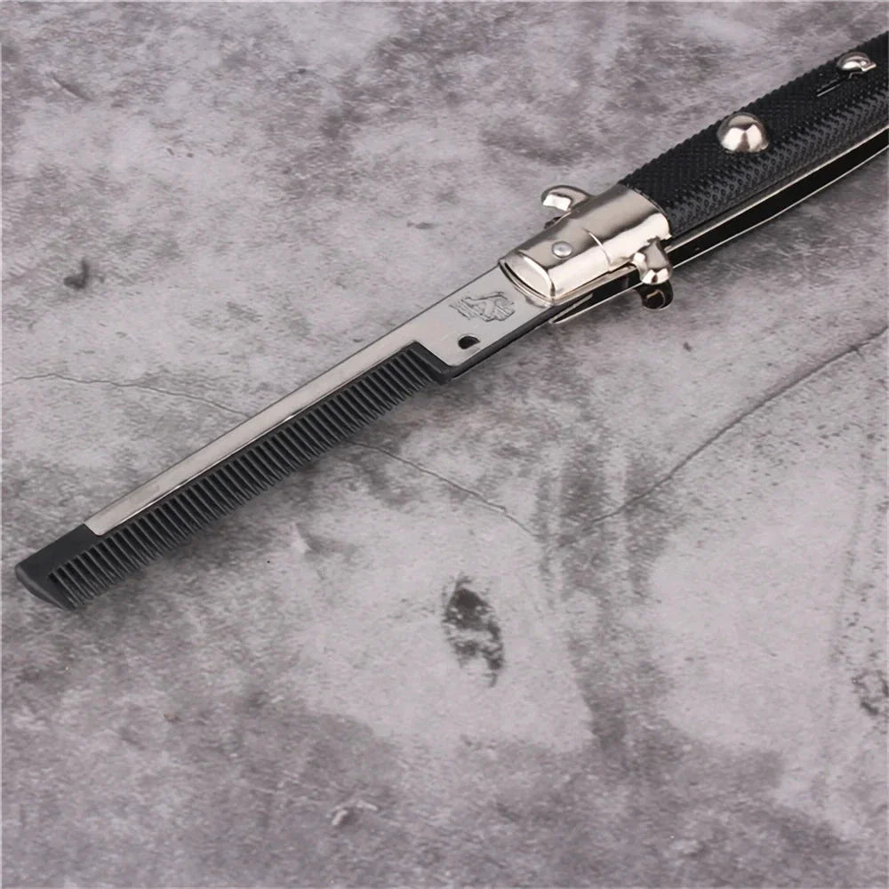 Butterfly Knife Style Folding Comb - A stylish and functional metal comb with a folding design inspired by the butterfly knife