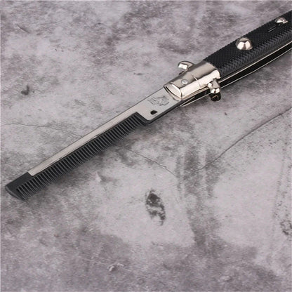 Butterfly Knife Style Folding Comb - A stylish and functional metal comb with a folding design inspired by the butterfly knife