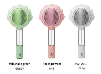 Premium 2-in-1 Self-Cleaning Pet Grooming Brush and Comb with curved comb teeth and ergonomic, non-slip handle for efficient and gentle grooming