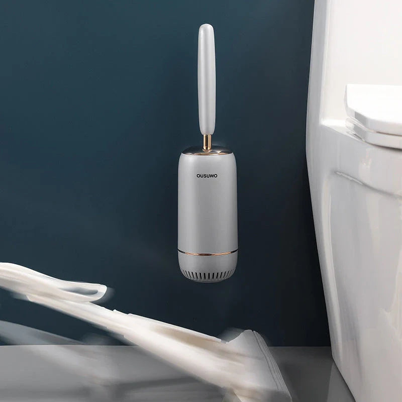 Trendha Long Handle Silicone Toilet Brush with Wall-Mounted, Punch-Free Design for Effortless Bathroom Cleaning