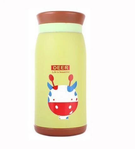 Stylish stainless steel vacuum insulated thermomug with playful cartoon design, available in various vibrant colours