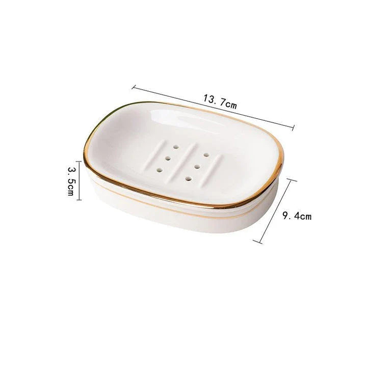 Elegant Nordic gold inlay double layer ceramic soap holder for dry soap and clean countertops
