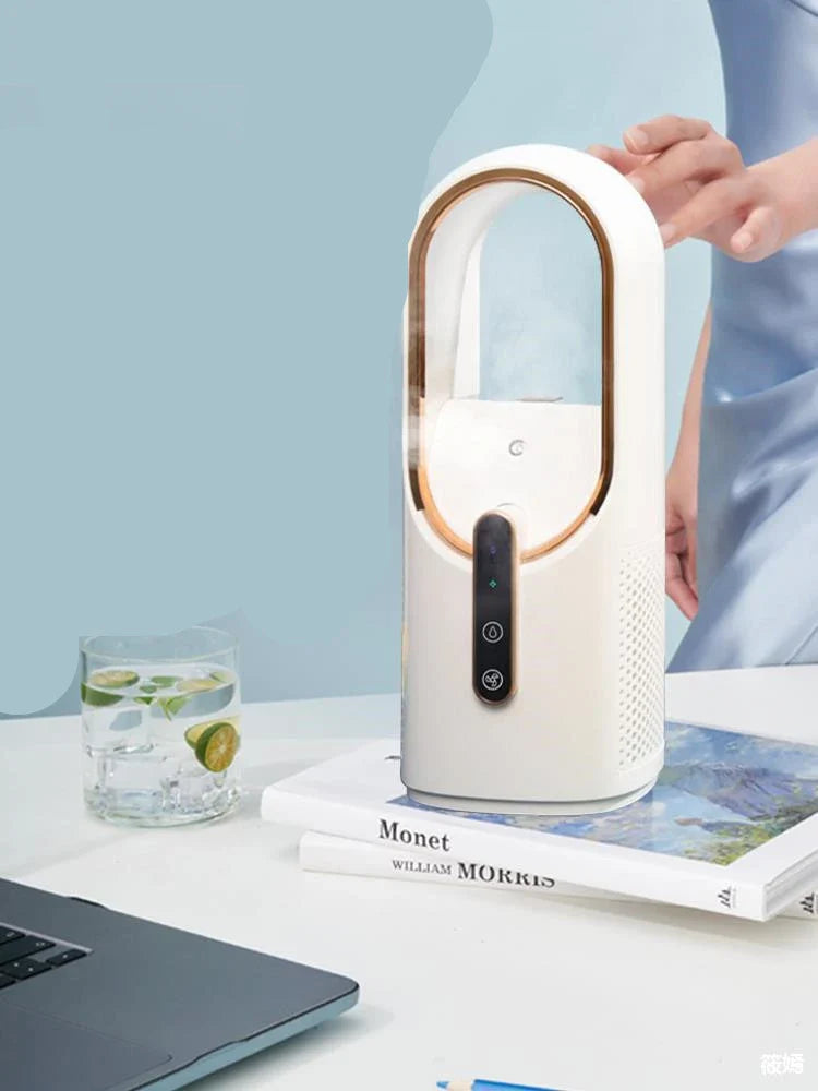 Compact, portable electric fan in off-white colour for student dormitories and small living spaces
