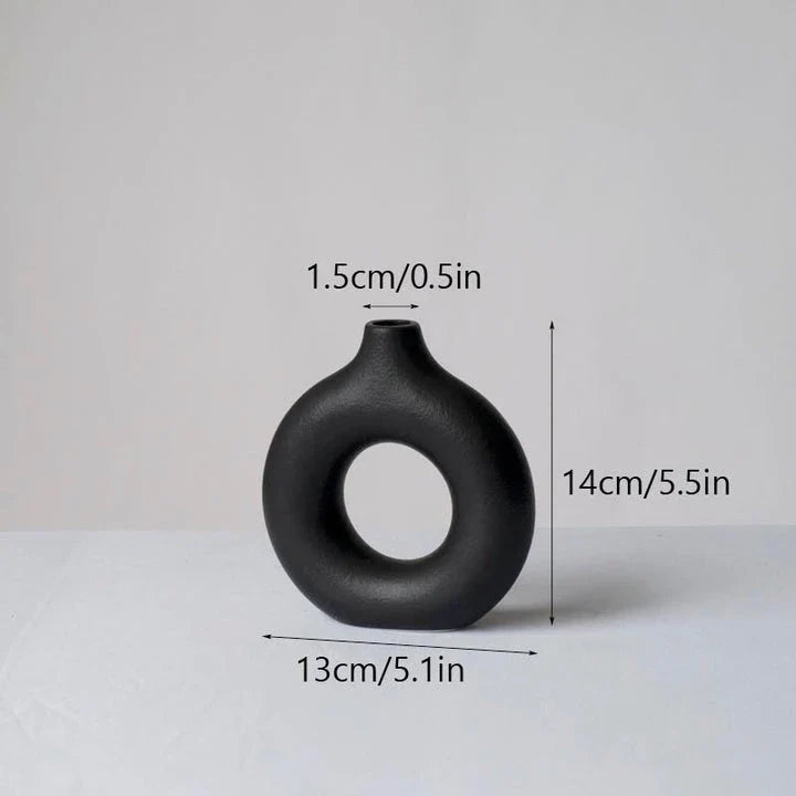 Circular Hollow Ceramic Vase in a minimalist, Nordic-inspired design for elegant home decor