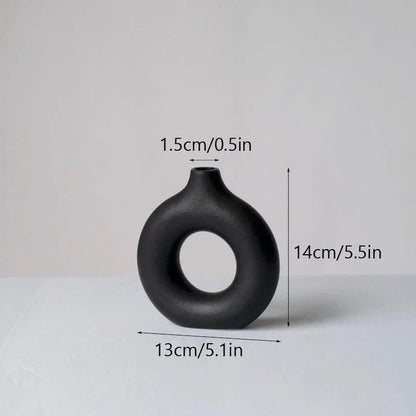 Circular Hollow Ceramic Vase in a minimalist, Nordic-inspired design for elegant home decor
