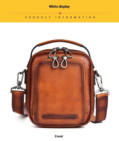 Premium retro leather messenger bag with spacious main compartment, side pockets, and robust handle for comfortable carrying