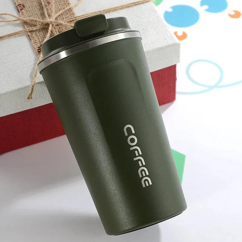 Stylish and durable stainless steel thermos mug with double-wall vacuum insulation, keeping drinks hot or cold for hours on end.