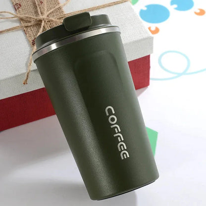 Stylish and durable stainless steel thermos mug with double-wall vacuum insulation, keeping drinks hot or cold for hours on end.