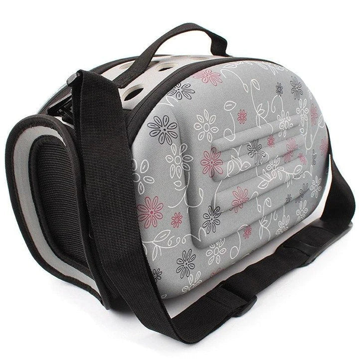 Premium breathable dog carrier in champagne colour with plush polyester lining and mesh panels for comfortable pet travel