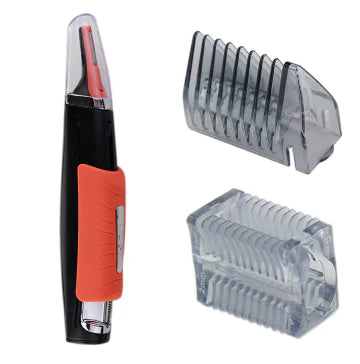 Cordless Multifunctional Hair Grooming Trimmer with four interchangeable trim heads, LED light, and durable ABS plastic and stainless steel construction