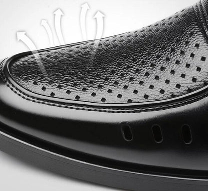 Premium British leather business shoes with ventilated design for superior comfort and breathability