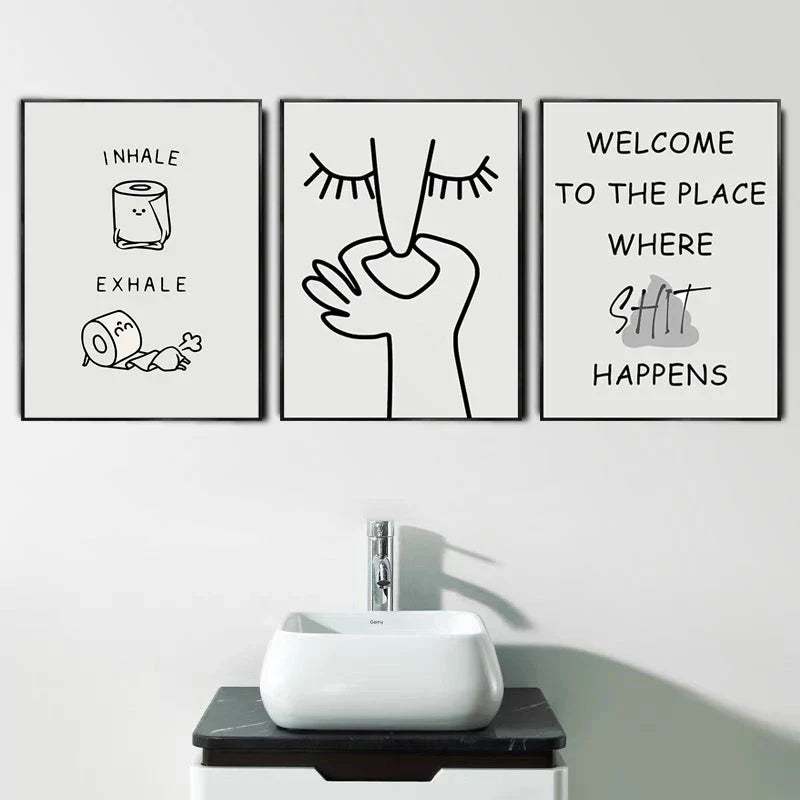 Humorous abstract canvas print with playful design, perfect for adding laughter and style to any bathroom or living space.