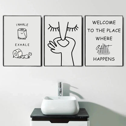 Humorous abstract canvas print with playful design, perfect for adding laughter and style to any bathroom or living space.
