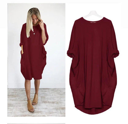 Stylish loose maxi dress with swing stitching detail in various colours, including grey, black, army green, and pink.