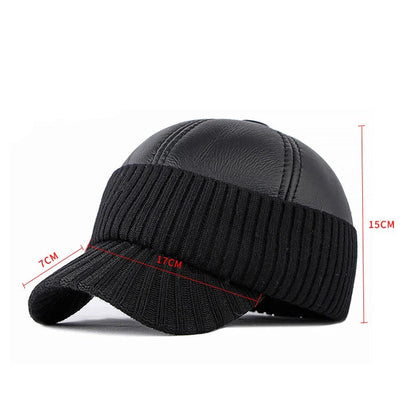 Men's Winter Baseball Cap with Leather Earflaps in Brown Colour