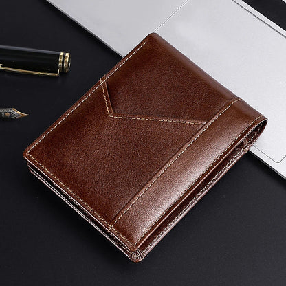Premium leather wallet with RFID-blocking technology, featuring a smooth, elegant design for the discerning gentleman