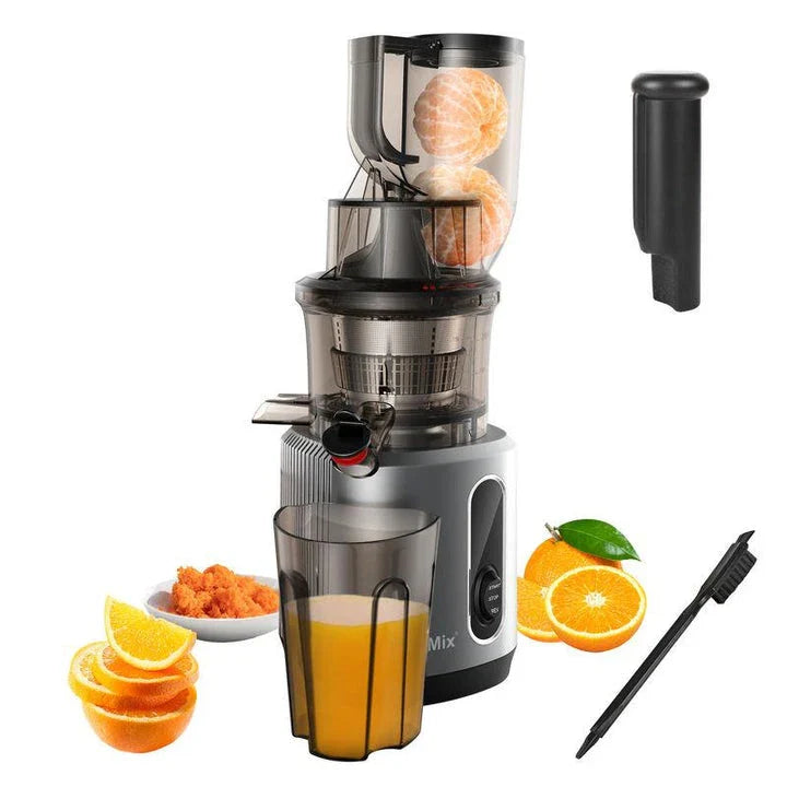 Premium cold press juicer with 200W motor, slow masticating process, and 3-inch wide feed chute for whole produce juicing