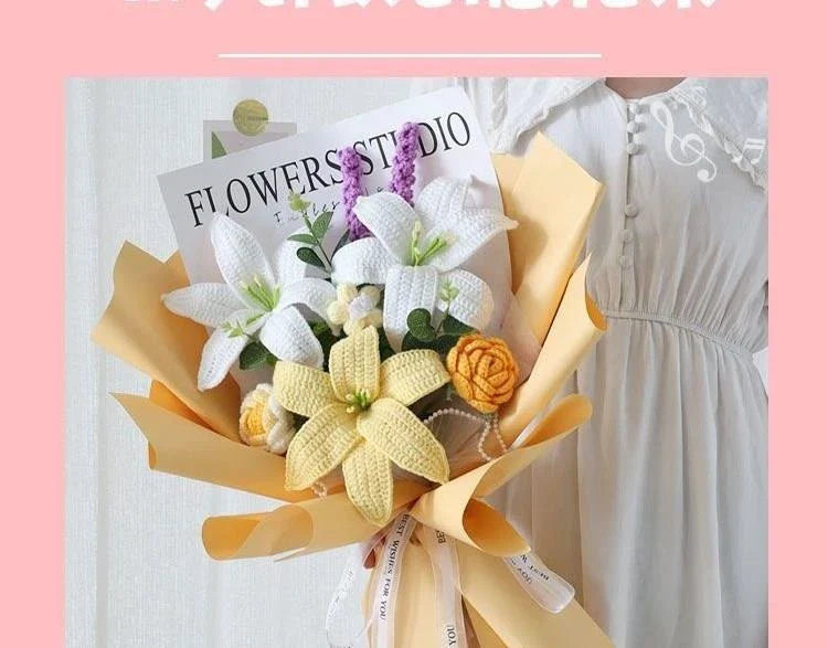 Handmade bridal bouquet in elegant crochet and weave with a soft, gentle pink hue