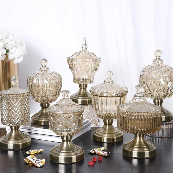 Elegant Nordic crystal glass storage pot with a minimalist design, perfect for storing pantry items and displaying as a decorative centrepiece.