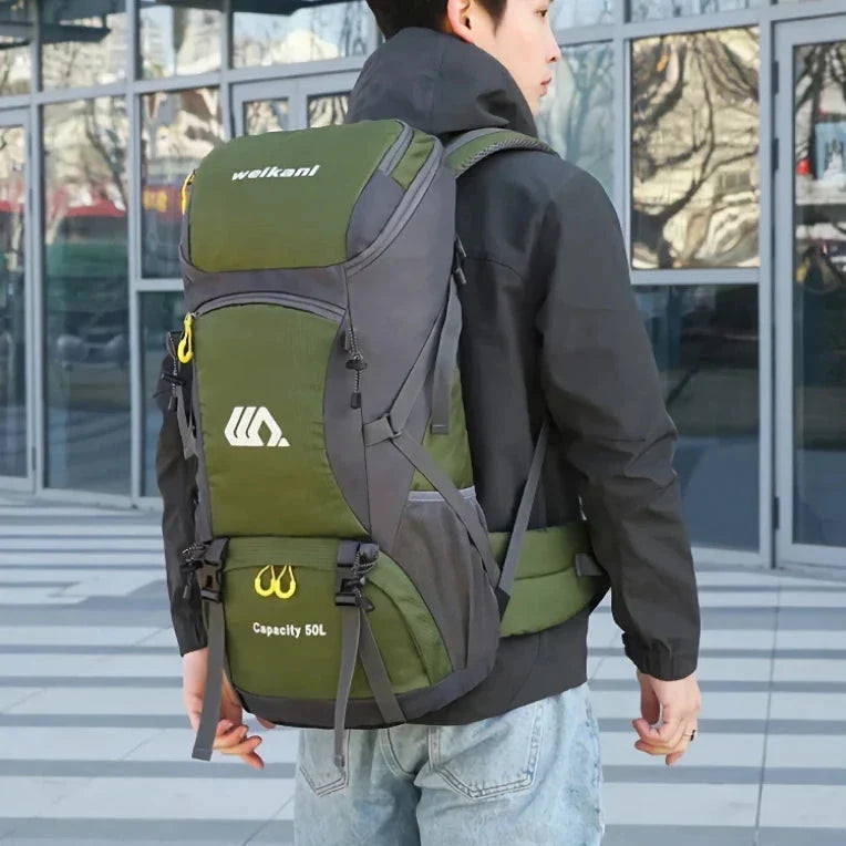 Premium 50L waterproof backpack with hydration system, shoe compartment, and reflective safety features for outdoor adventures