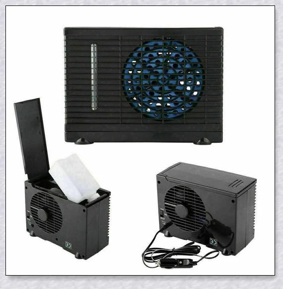 Compact Portable Car Air Conditioner with adjustable settings and non-slip base for keeping your vehicle cool and comfortable.