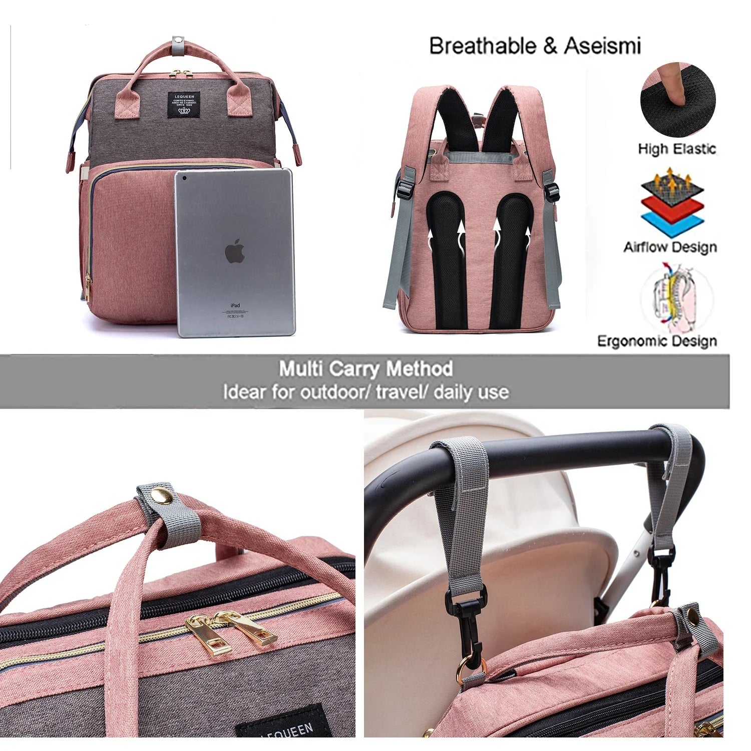 Premium Oxford cloth Mother and Baby Backpack with spacious storage, organisation pouches, and comfortable padded straps for hands-free carrying