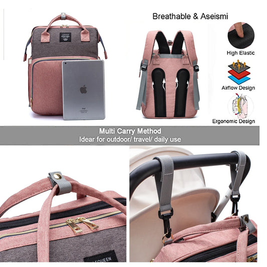 Premium Oxford cloth Mother and Baby Backpack with spacious storage, organisation pouches, and comfortable padded straps for hands-free carrying