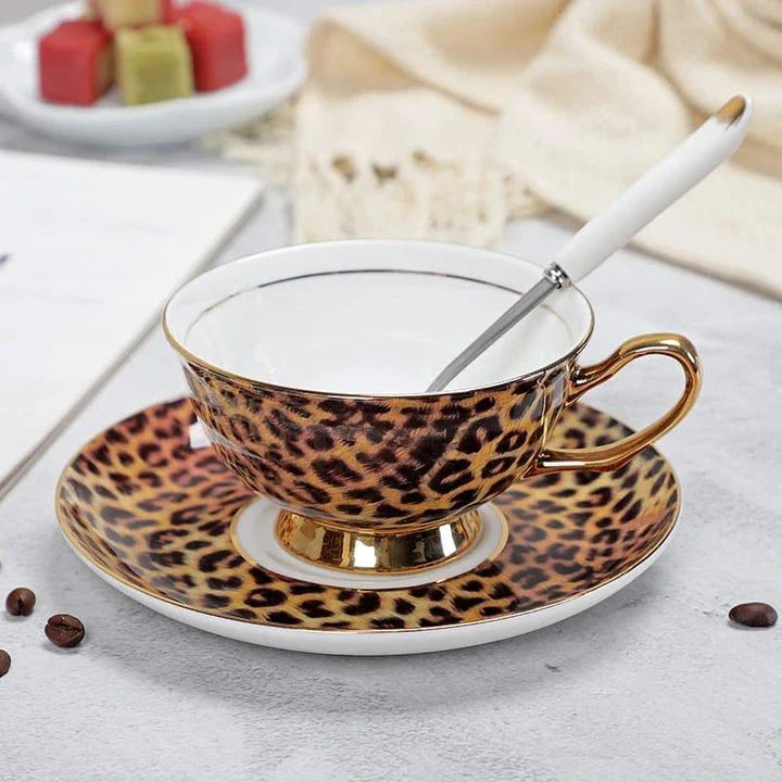 Charming floral porcelain tea set with cup, saucer, and spoon in a variety of delicate colour options