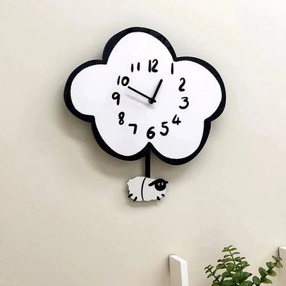 38cm Silent Cartoon Cloud Sheep Swinging Wall Clock, a charming and eco-friendly wall decor with a playful sheep design