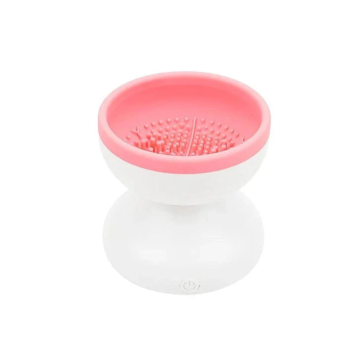 Electric USB makeup brush cleaner and dryer with silicone collar and automatic spinning action for thorough cleaning and drying of makeup brushes