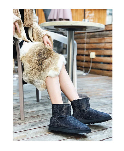 Premium rhinestone-embellished ankle boots for women, featuring a shimmering upper and durable rubber sole for winter wear