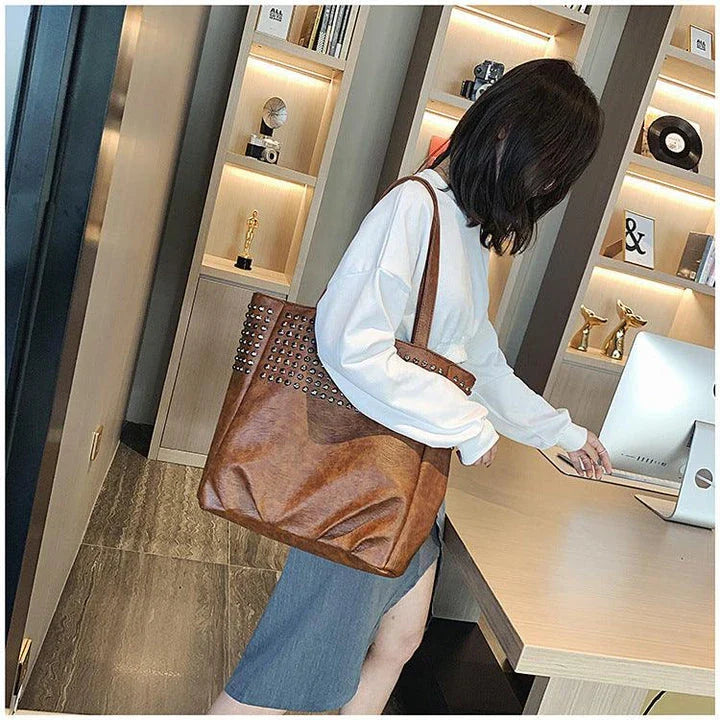 Premium British leather tote bag in black, featuring a large capacity design and stylish, versatile appeal.
