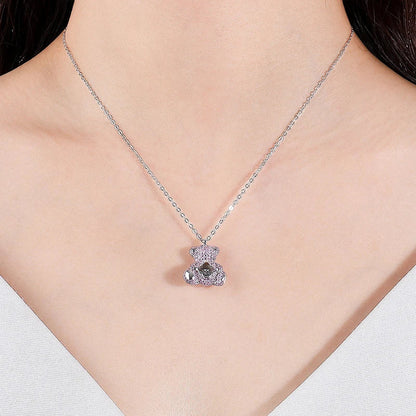 Clavicle chain necklace with a charming bear pendant and sparkling zircon stones, made from high-quality 925 sterling silver