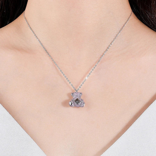 Clavicle chain necklace with a charming bear pendant and sparkling zircon stones, made from high-quality 925 sterling silver