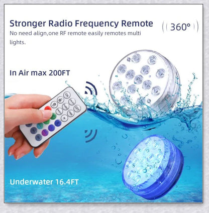 Submersible colour-changing LED pool lights with magnetic and suction cup mounting for easy installation