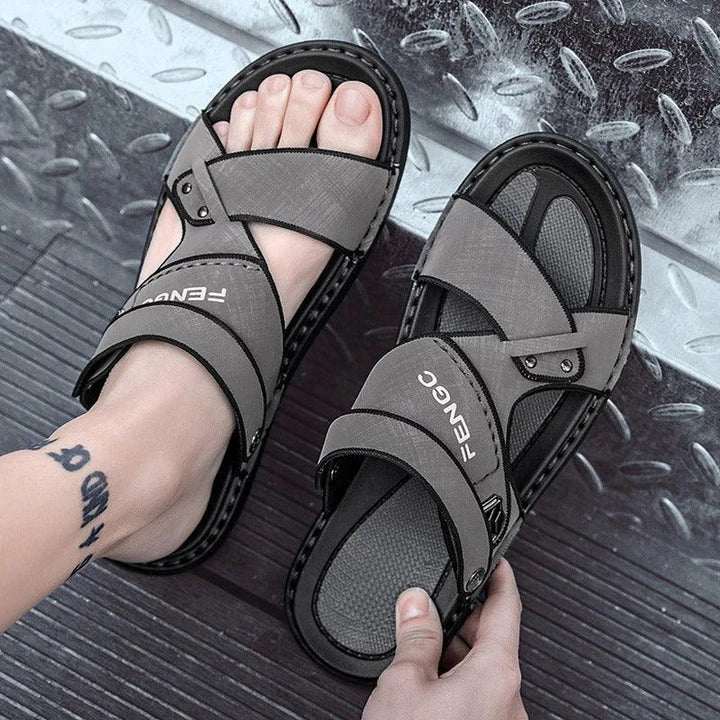 Premium British-made beach sandals with breathable PU upper, non-slip rubber sole, and adjustable buckle closure