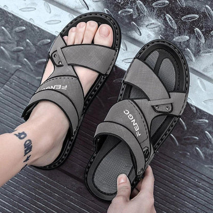 Premium British-made beach sandals with breathable PU upper, non-slip rubber sole, and adjustable buckle closure