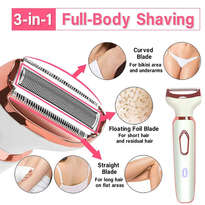 4-in-1 Women's Electric Shaver and Eyebrow Trimmer with USB Charging, Includes Shaving, Nose Hair, Eyebrow, and Precision Comb Attachments