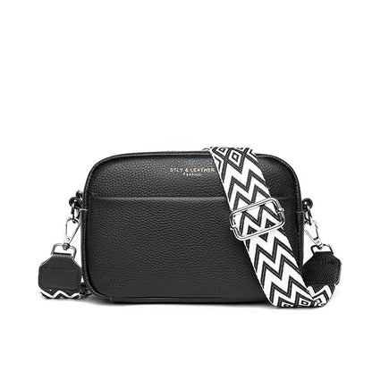 Premium leather crossbody bag with rhombus embroidered strap in multiple colour options for women