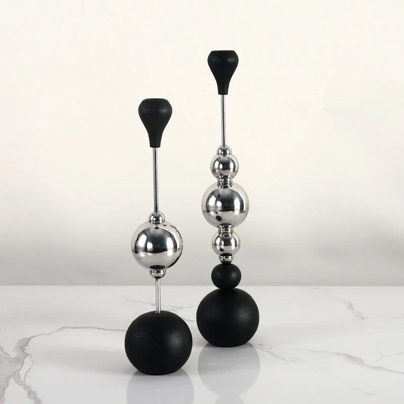 Elegant stainless steel and wooden candlestick set with a captivating design that creates a soothing ambience in any living space