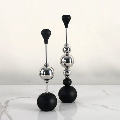 Elegant stainless steel and wooden candlestick set with a captivating design that creates a soothing ambience in any living space