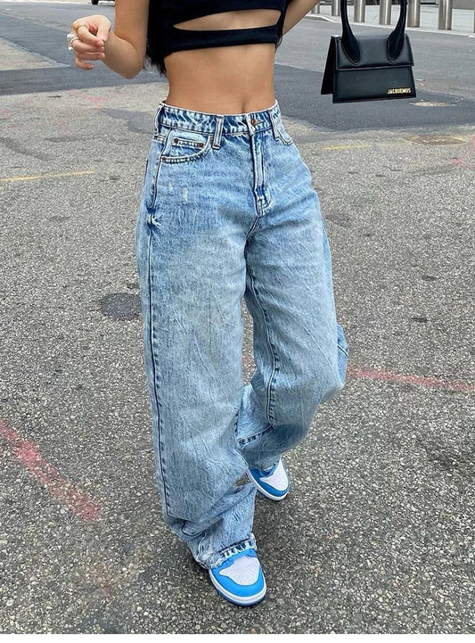 Women's slim-fit light blue denim jeans in a classic British fashion style