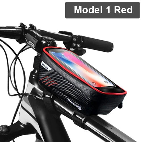 Stylish and practical bicycle handlebar bag with reflective accents for secure storage of essentials during cycling rides