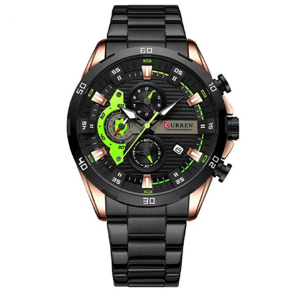 Premium stainless steel quartz watch with multi-hand design, durable construction, and sleek appearance