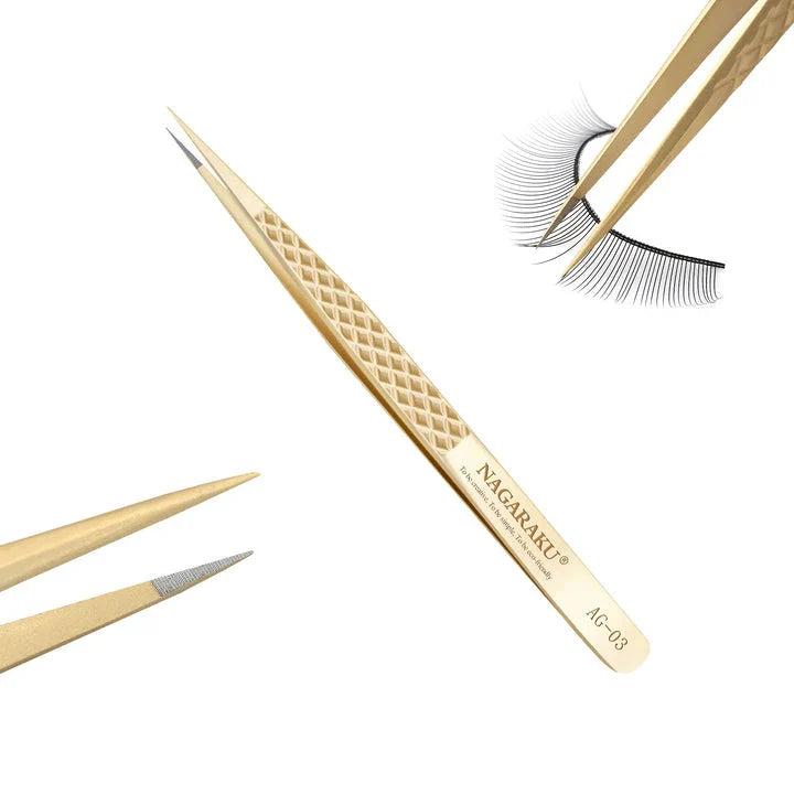 Premium Precision Fibre Tip Eyelash Extension Tweezers in Black with Straight Design