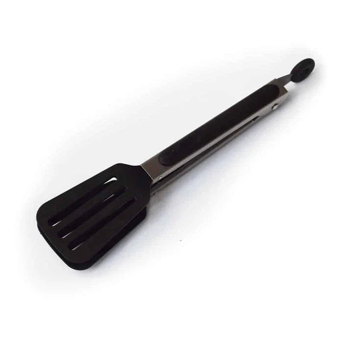 Premium black stainless steel BBQ tongs with a comfortable grip and 27 cm / 10.63 inch length for effortless grilling and food handling
